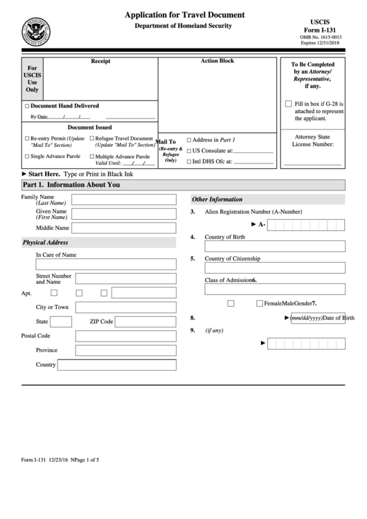 Fillable Form I 131 Printable Forms Free Online