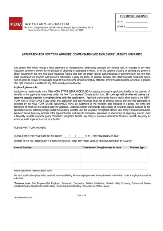 Form Ue-4m - Application For New York Workers