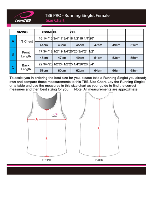 Team Tbb Pro Running Singlet Female Size Chart Printable pdf