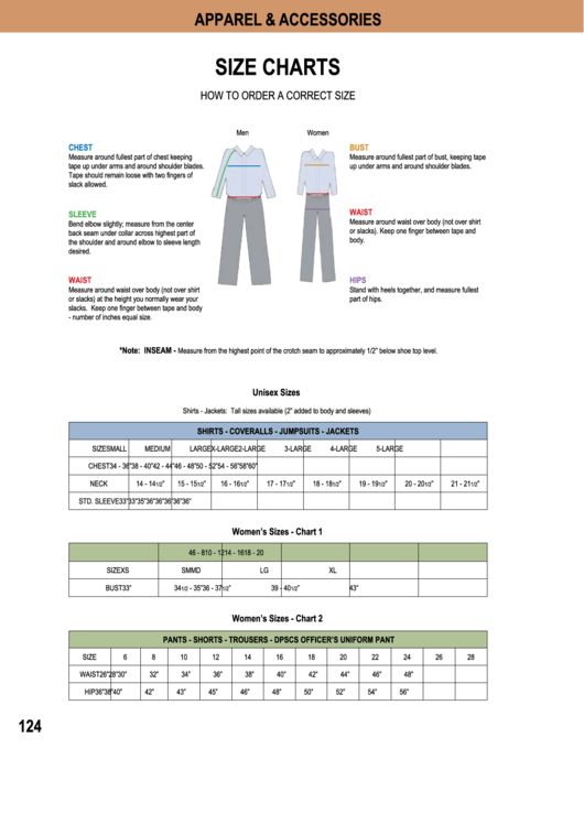 Size Charts - Maryland Correctional Enterprises Printable pdf