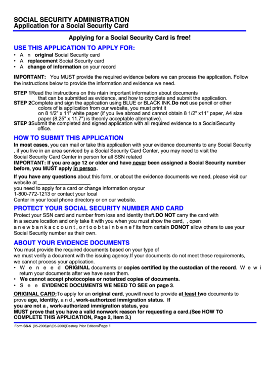 Form Ss 5 Application For A Social Security Card Social Security Administration Printable