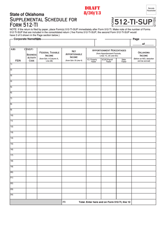Form 512-Ti-Sup Draft - Supplemental Schedule For Form 512-Ti - 2013 Printable pdf