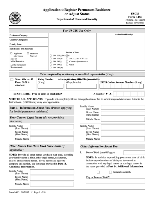 Form I-485 - Application To Register Permanent Residence Or Adjust Status
