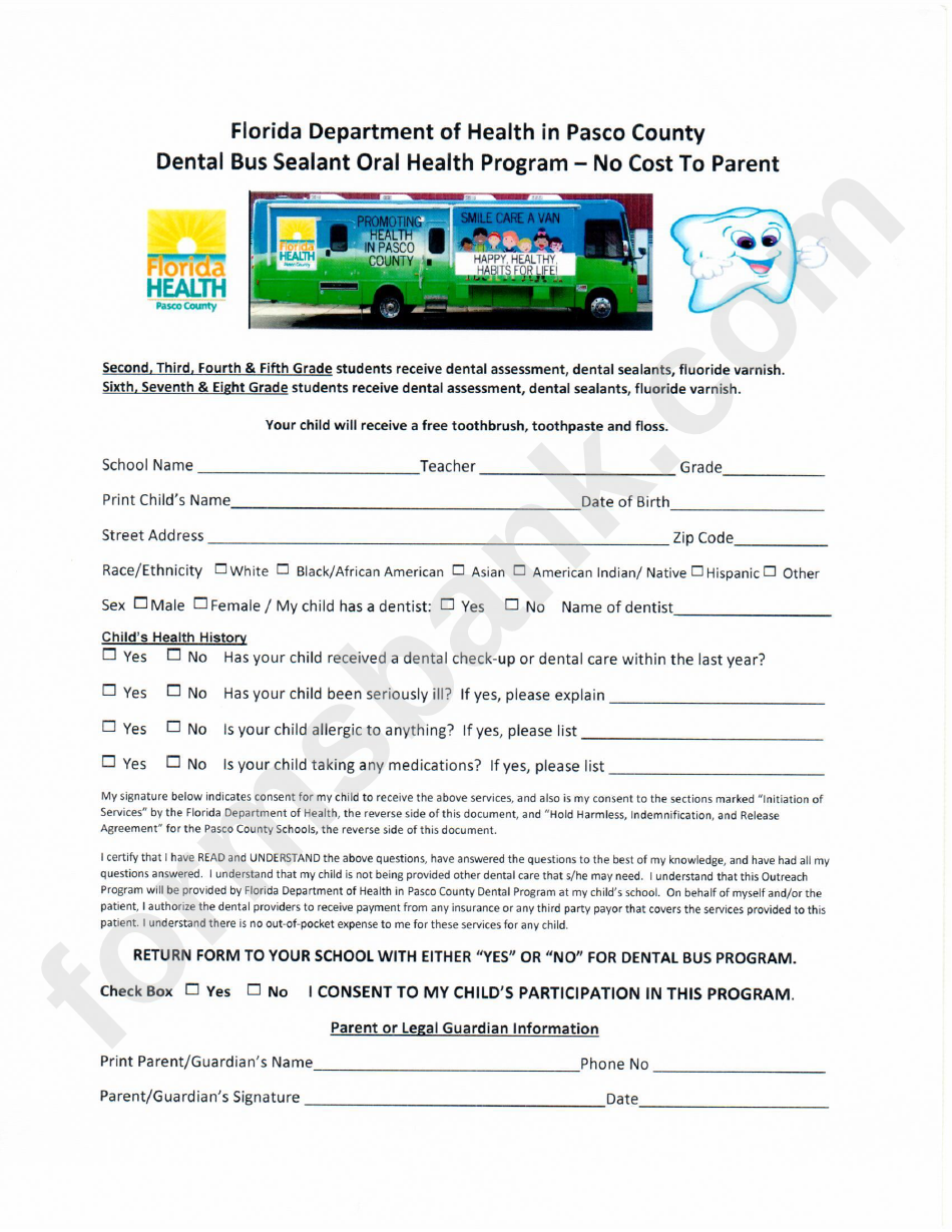 Dental Bus Sealant Oral Health Program - No Cost To Parent - Florida Department Of Health In Pasco County