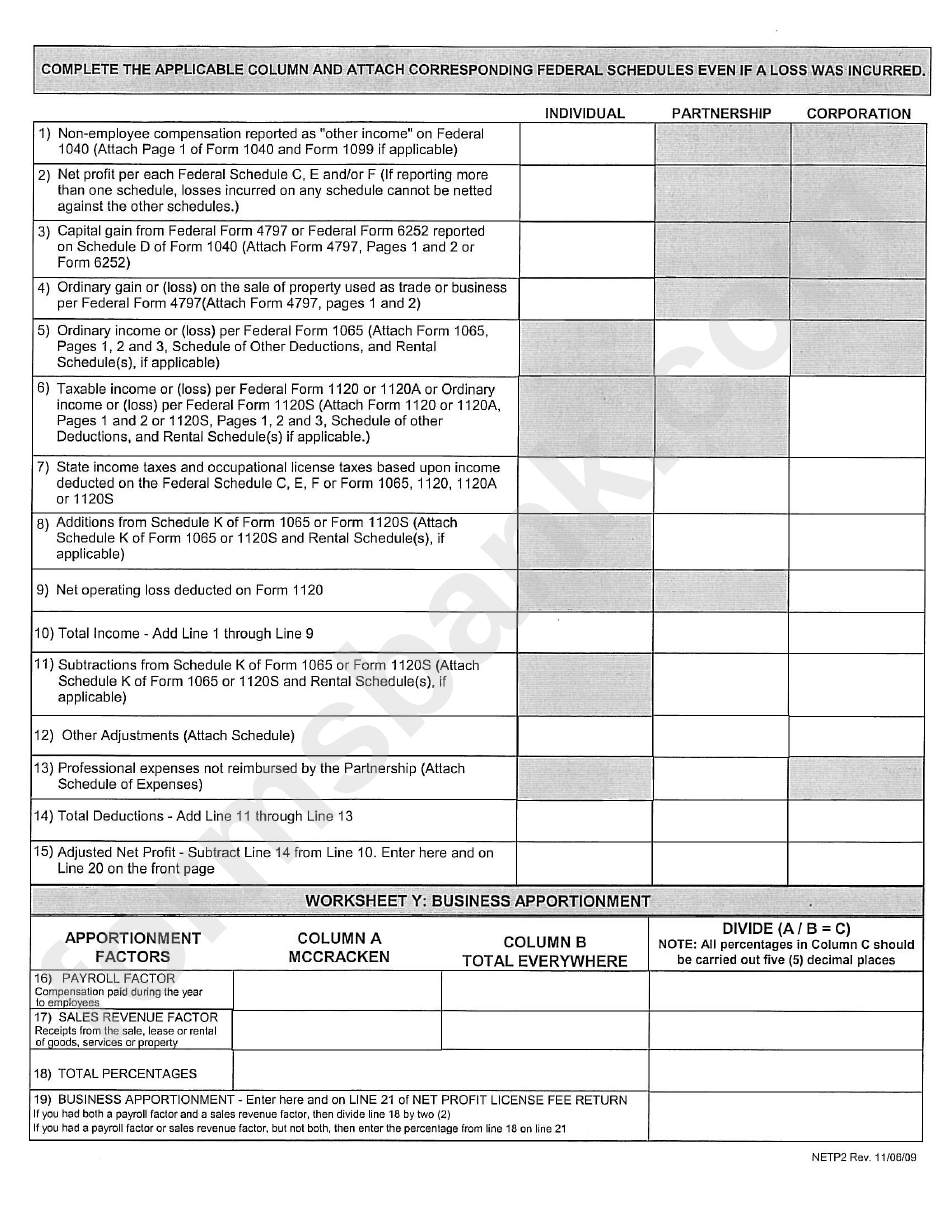 Form Netp2 - Net Profit License Fee Return - Mccracken County Tax Administrator