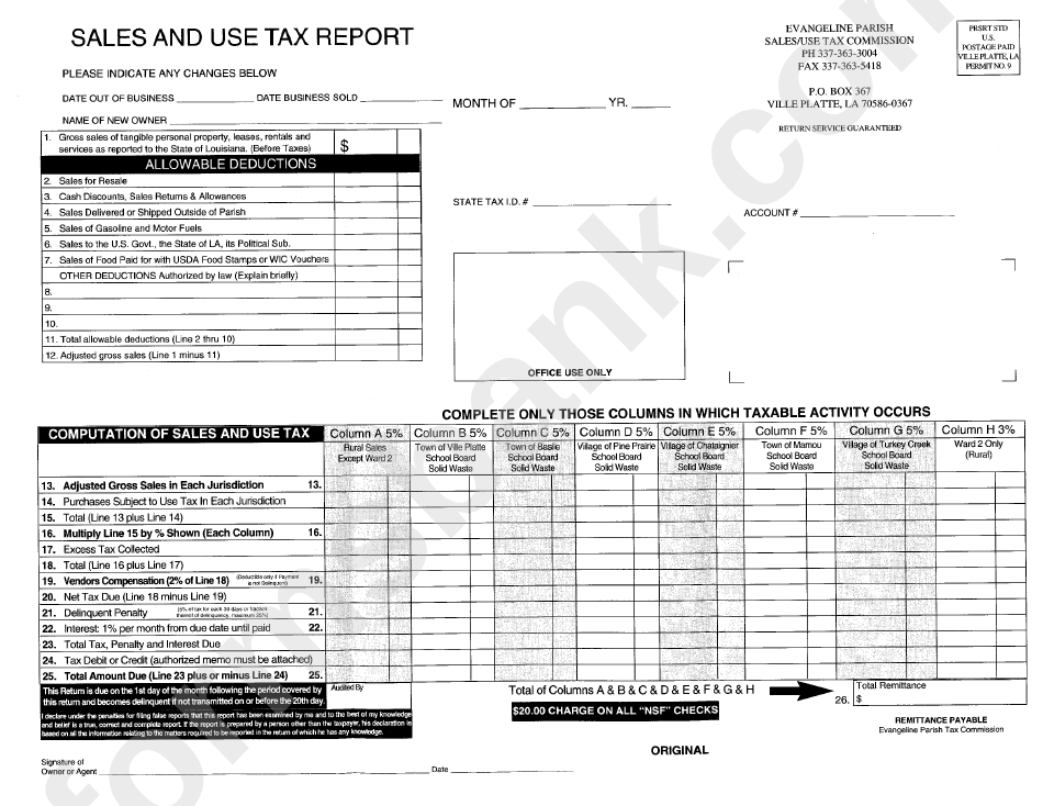 Sales And Use Tax Report - Ville Platte Sales/use Tax Commission