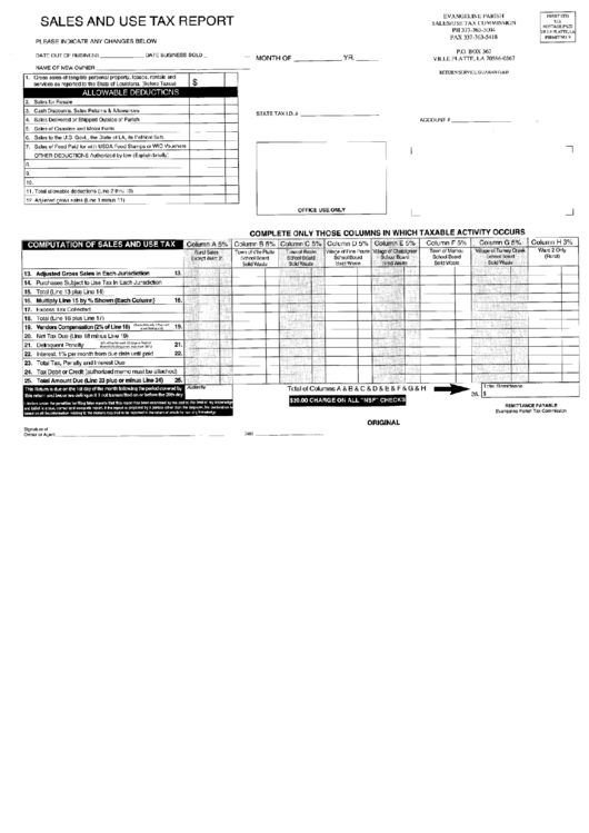 Sales And Use Tax Report - Ville Platte Sales/use Tax Commission Printable pdf
