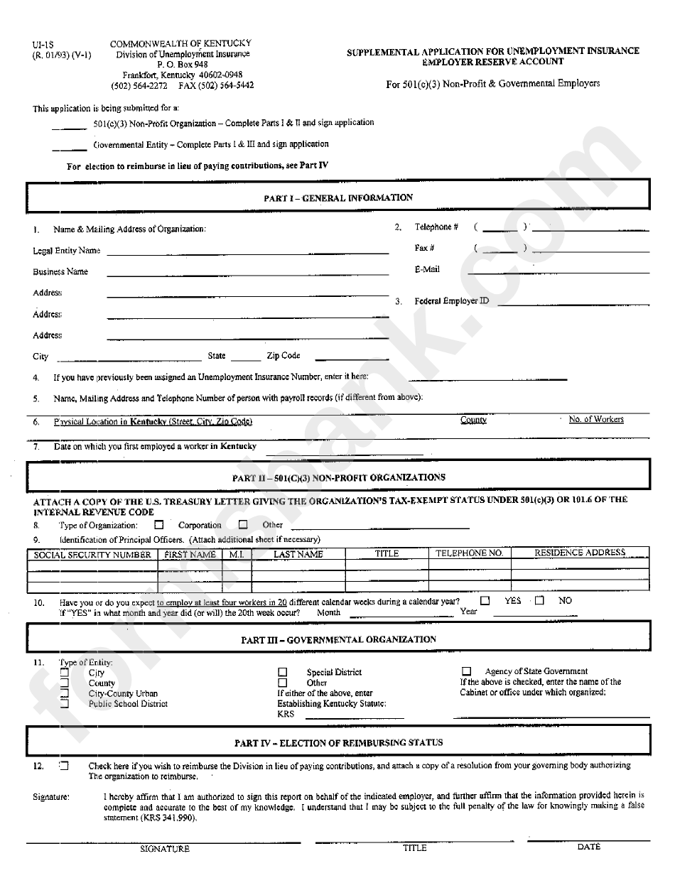 Form Ui-Is - Supplemental Application For Unemployment Insurance Employer Reserve Account