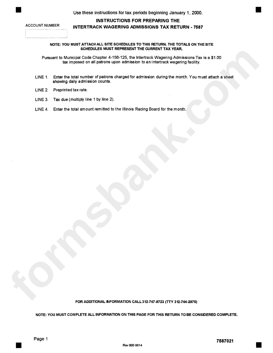 Instructions For Form 7587 - Preparing The Intertrack Wagering Admissions Tax Return