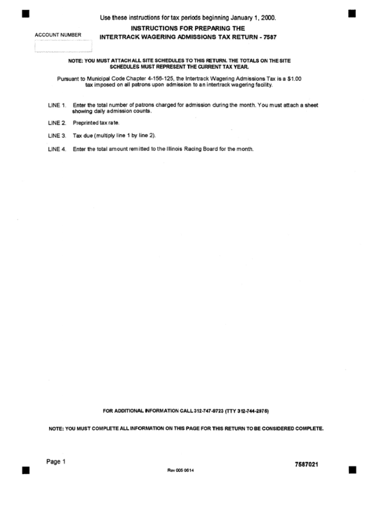 Instructions For Form 7587 - Preparing The Intertrack Wagering Admissions Tax Return Printable pdf