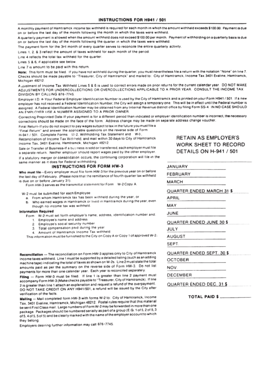 Instructions For H941/501 Printable pdf