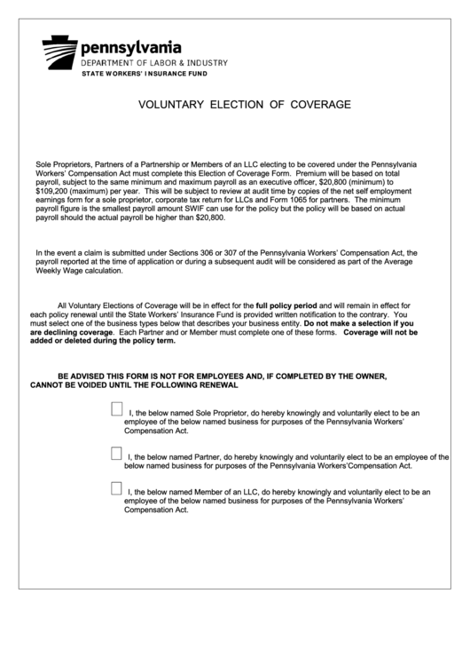 Voluntary Election Of Coverage Printable pdf