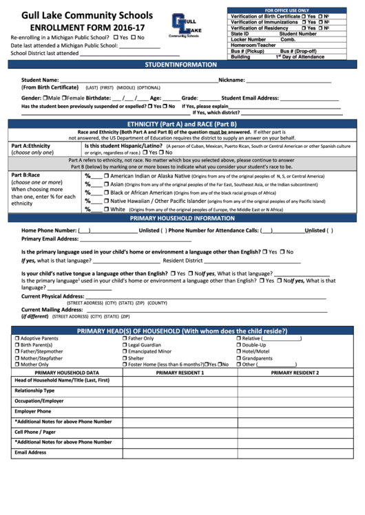Enrollment Form 2016-17 Printable pdf