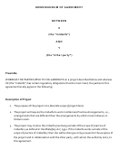 Memorandum Of Agreement Between X (The "Midwife") And Y (The "Other Party") Printable pdf