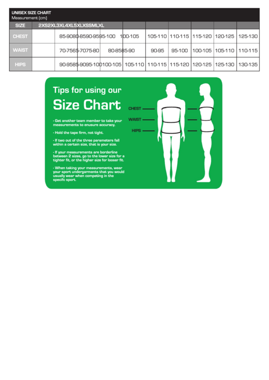 Bt Unisex Size Chart - Measurement (Cm) Printable pdf