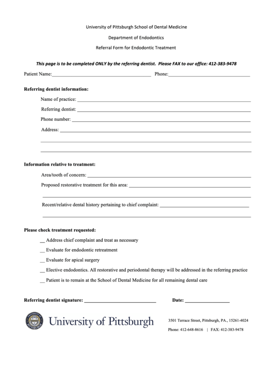 Fillable Referral!form For Endodontic Treatment printable pdf download