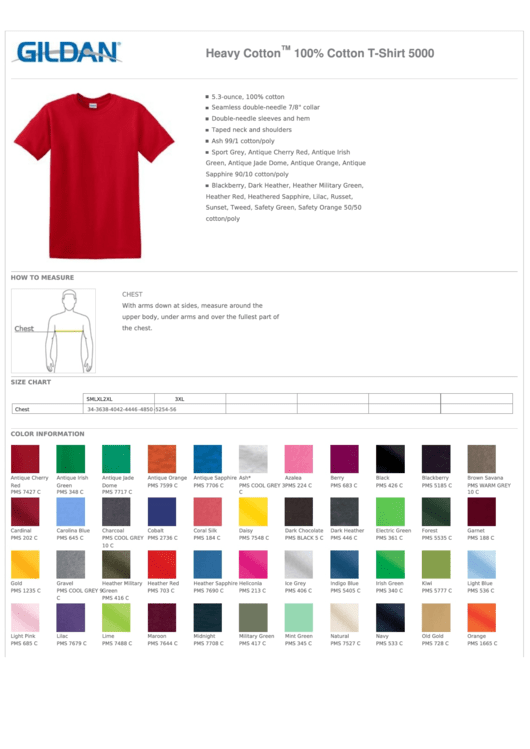 Gildan Mens T-Shirt Size Chart Printable pdf