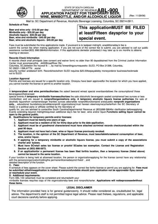 Form Abl-900 - Application For Temporary Beer, Wine, And/or Liquor Printable pdf