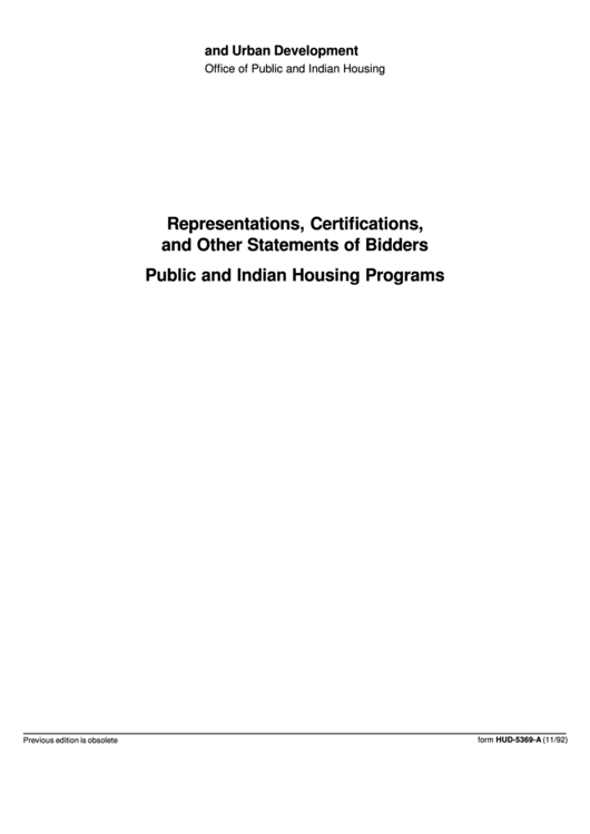 Form Hud-5369-A - Representations, Certifications, And Other Statements Of Bidders - Public And Indian Housing Programs Printable pdf