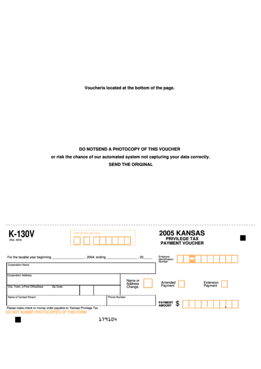 Form K-130v - Privilege Tax Payment Voucher - 2005 Printable pdf
