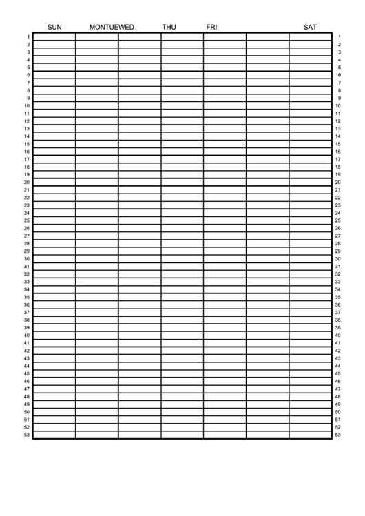 Printable Calendar 1 Year By Week printable pdf download