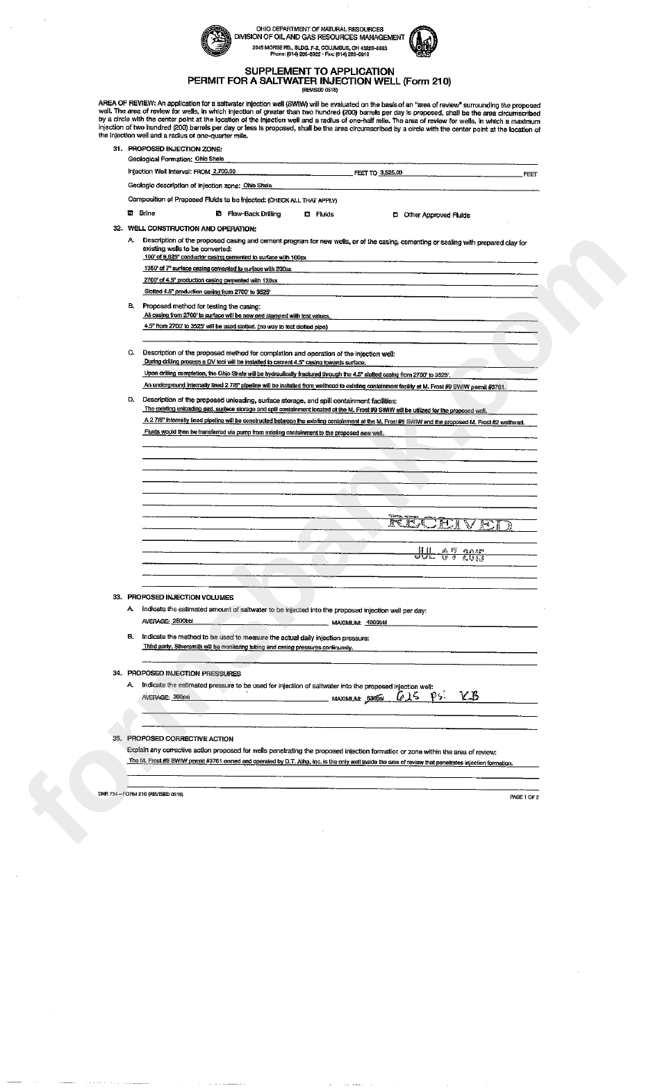 Form 1 - Application For A Permit Sample - Ohio Department Of Natural Resources