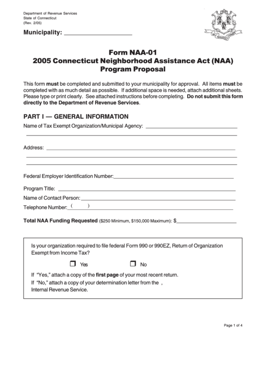 Form Naa-01 - Connecticut Neighborhood Assistance Act (Naa) Program Proposal - 2005 Printable pdf
