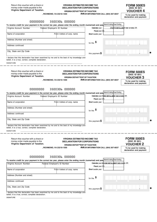 Form 500es - Virginia Estimated Income Tax Declaration For Corporations Printable pdf