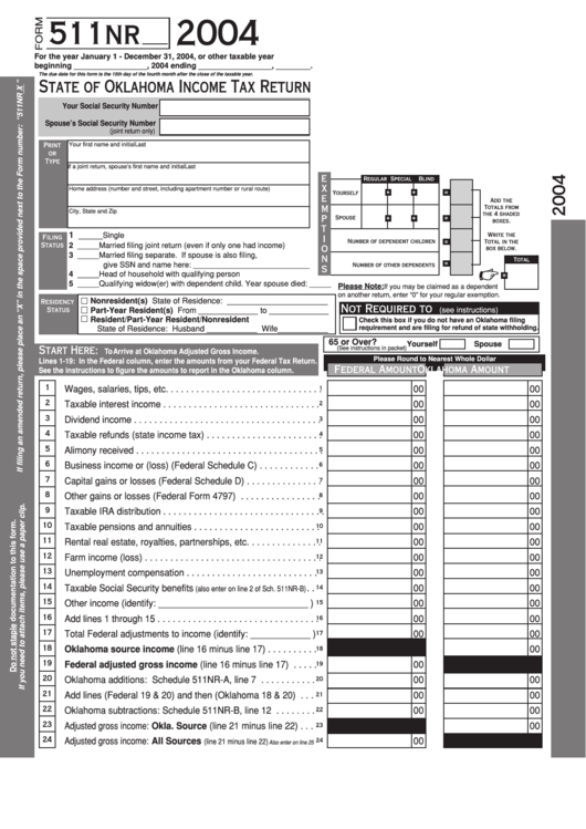 Form 511nr - Oklahoma Income Tax Return - 2004 Printable pdf