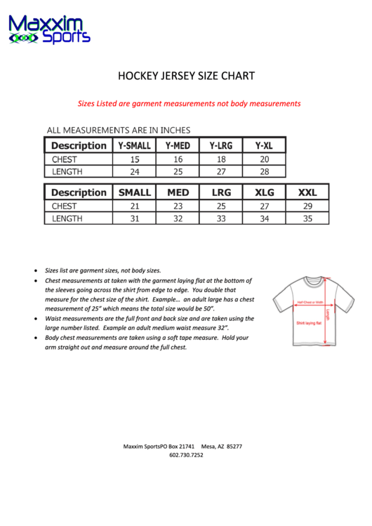 Hockey Jersey Size Chart Printable pdf