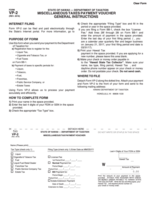 Form Vp-2 - Miscellaneous Taxes Payment Vouchergeneral Instructions