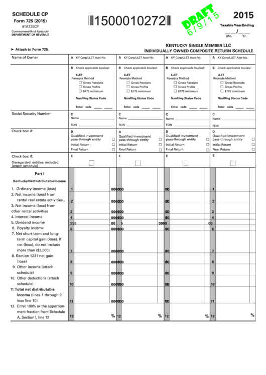 Form 725 Draft - Schedule Cp - Individually Owned Composite Return - 2015 Printable pdf