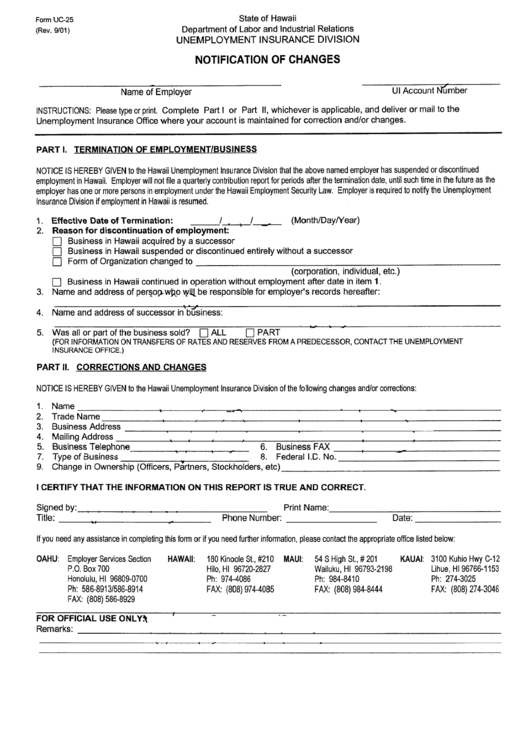 Form Uc-25 - Notification Of Changes Printable pdf
