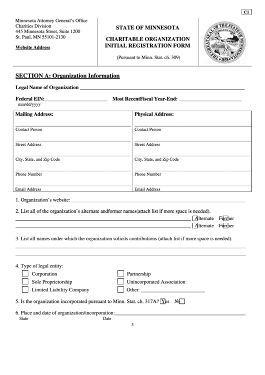Fillable Form C1 - Charitable Organization Initial Registration Form Printable pdf