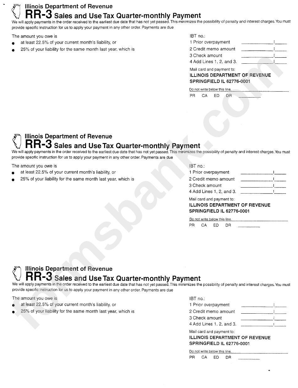 Form Rr-3 - Sales And Use Tax Quarter-Monthly Payment