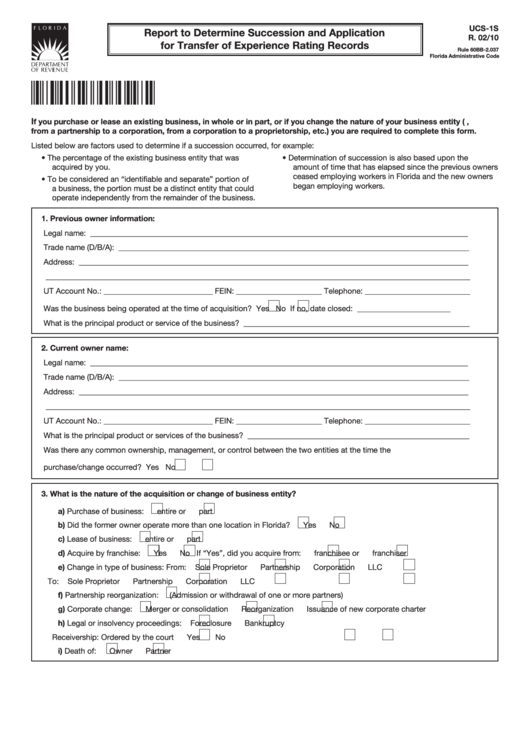 Form Ucs-1s - Report To Determine Succession And Application For Transfer Of Experience Rating Records Printable pdf
