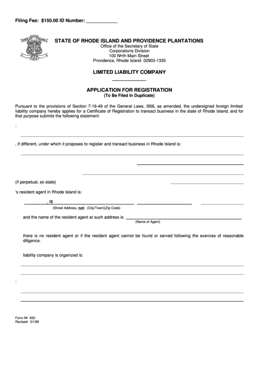 Form 450 - Application For Registration For A Limited Liability Company