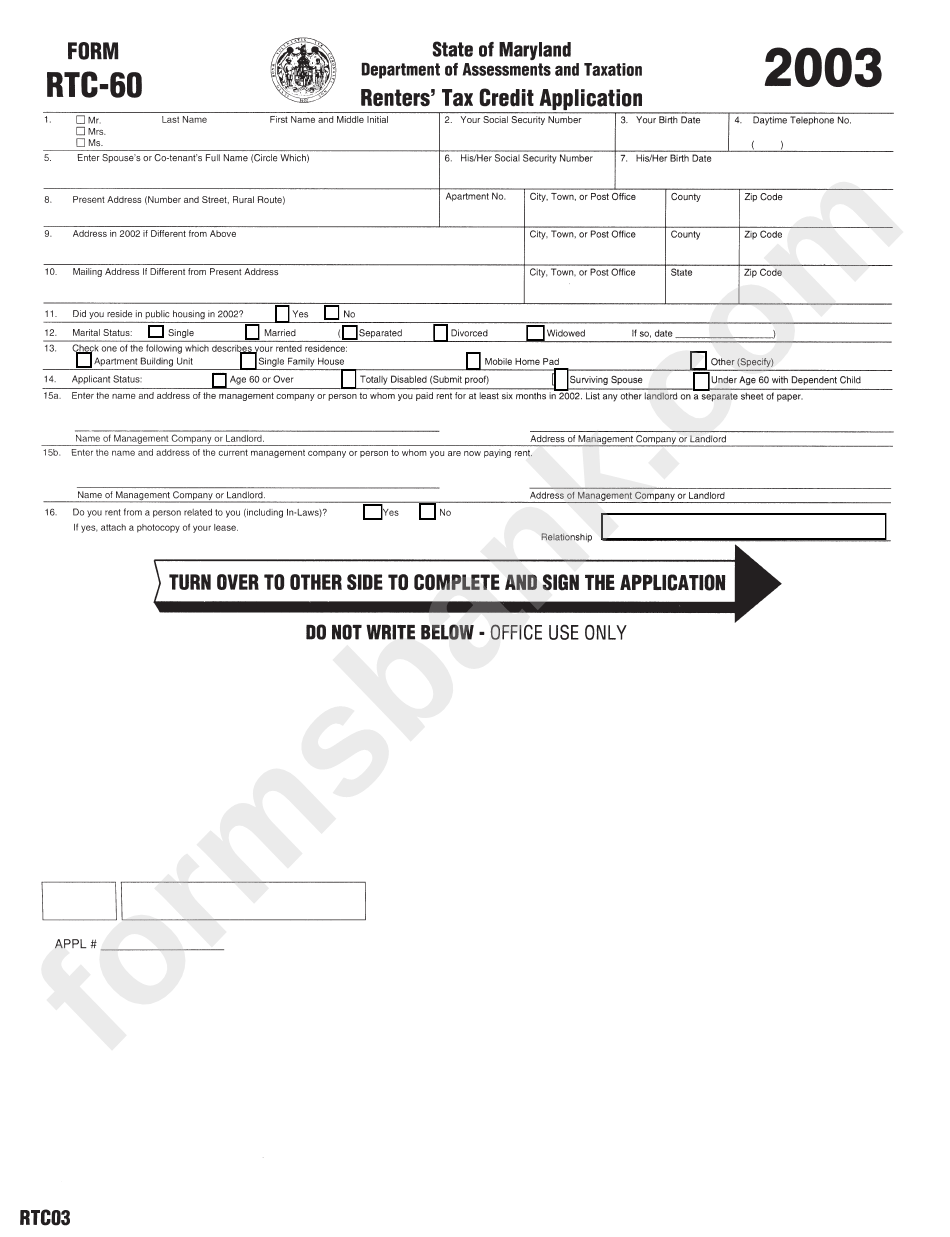 Form Rtc-60 - Renters