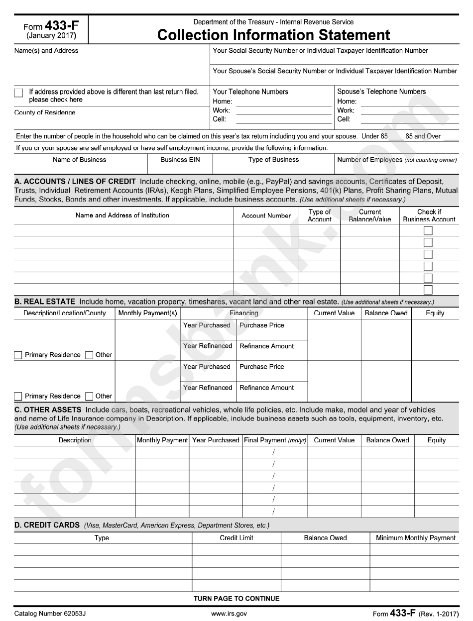 Form 433-F - Collection Information Statement - 2017