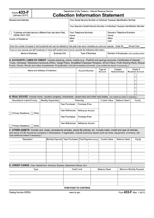 Form 433-F - Collection Information Statement - 2017 Printable pdf
