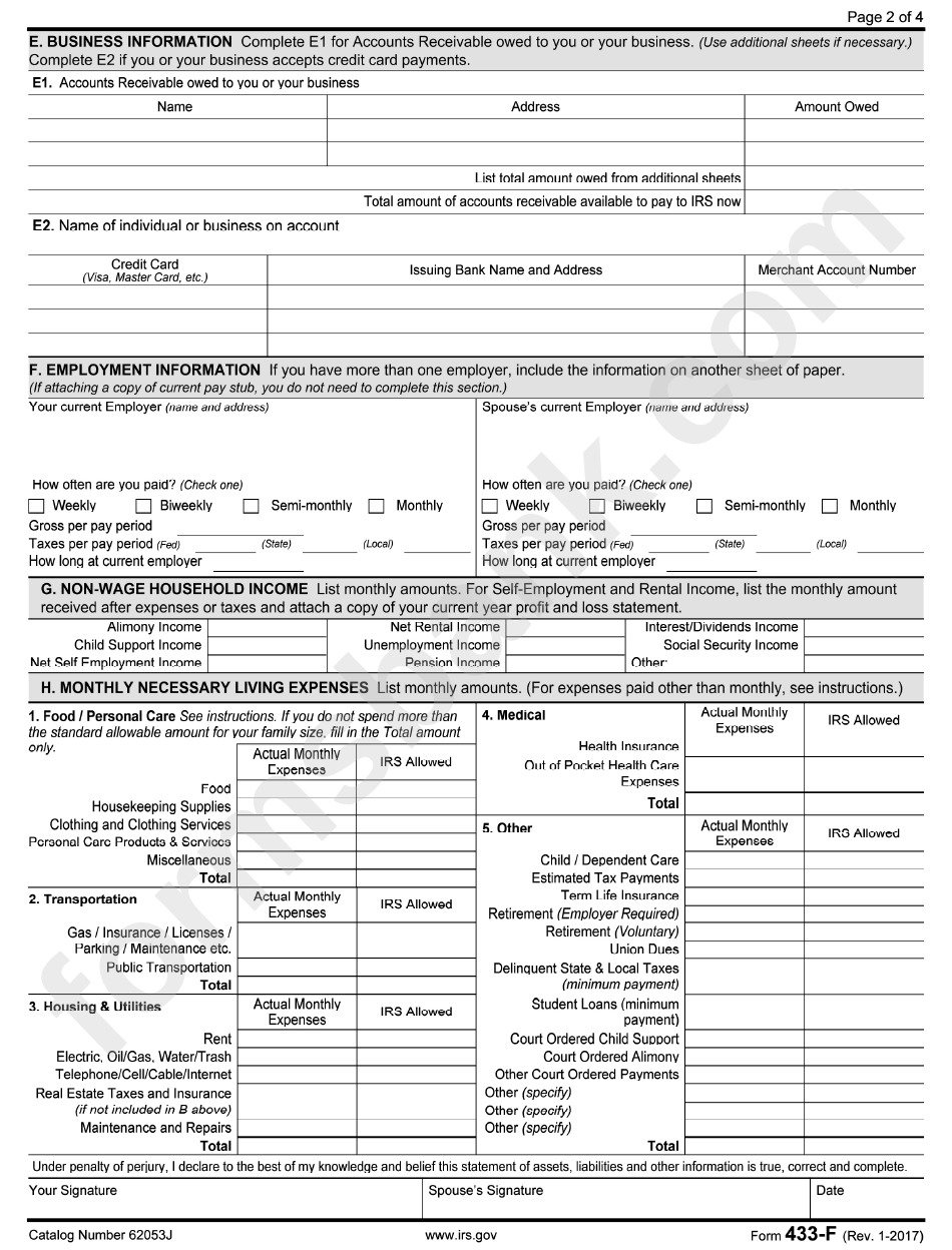 Form 433-F - Collection Information Statement - 2017