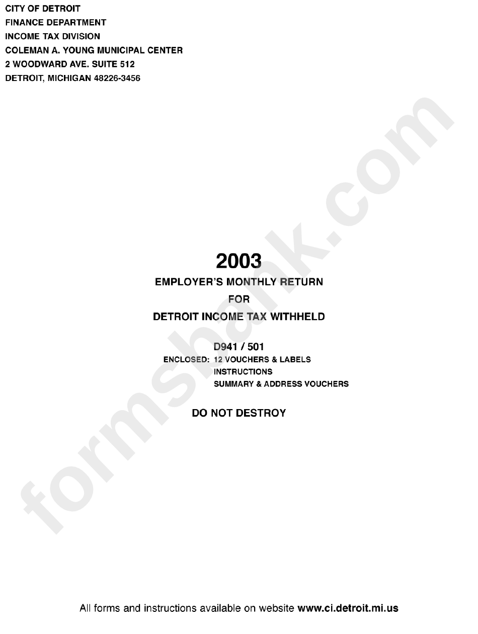 Address Change Voucher - City Of Detroit - 2003