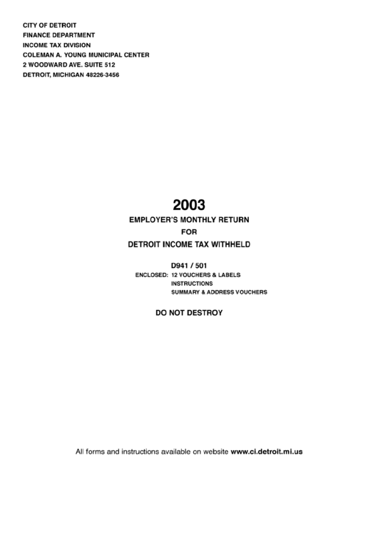 Address Change Voucher - City Of Detroit - 2003 Printable pdf