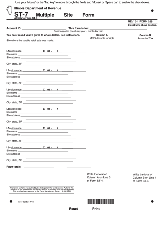 Fillable Form St-7 - Multiple Site Form - 2010 Printable pdf