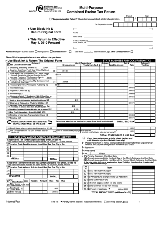 Multi-Purpose Combined Excise Tax Return - Washington Department Of Revenue Printable pdf