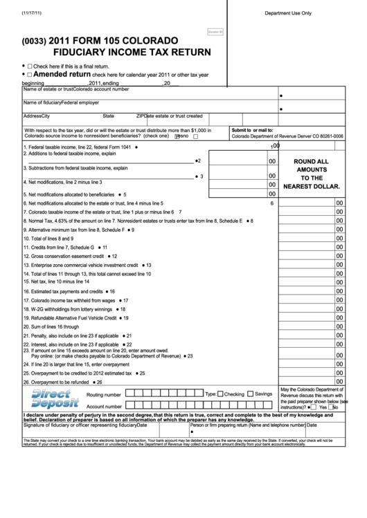 Form 105 - Colorado Fiduciary Income Tax Return - 2011 Printable pdf