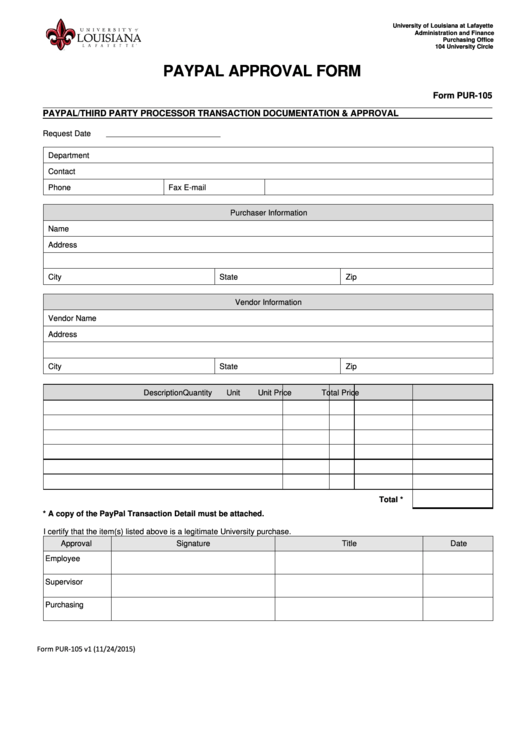 Paypal Approval Form Printable pdf