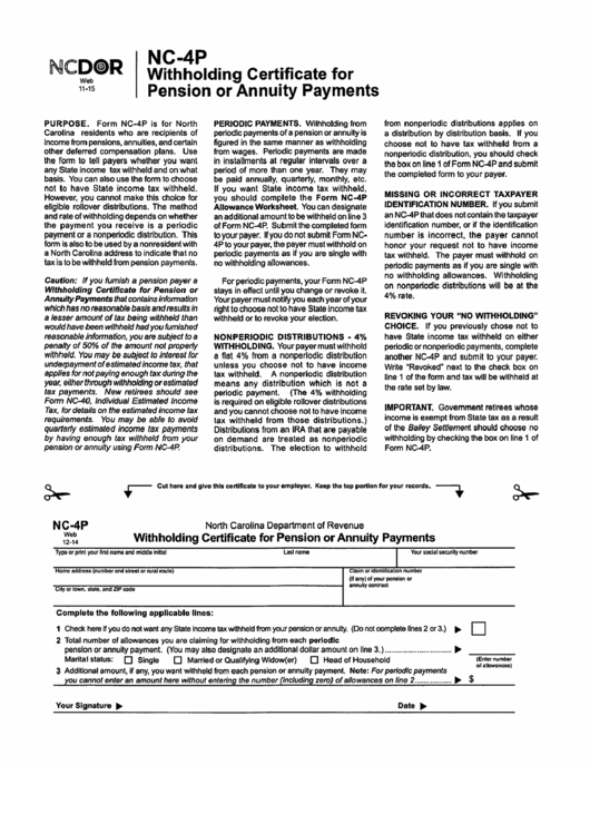 Form Nc-4p - Withholding Certificate For Pension Or Annuity Payments Printable pdf