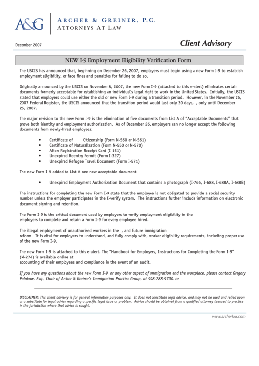 Form I-9 - Employment Eligibility Verification - Department Of Homeland Security Printable pdf