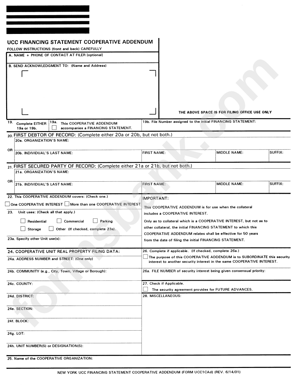 Form Ucc1cad - Ucc Financing Statement Cooperative Addendum